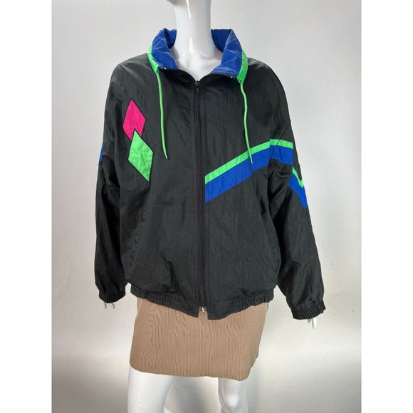 Casual Club Vintage Retro Windbreaker  M Black   Nylon - Picture 1 of 16